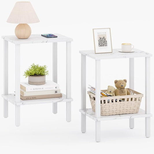 TUTOTAK End Table, Set of 2, Side Table, Nightstand, 2-Tier Storage Shelf, Sofa Table for Small Space, Living Room, Bed Room TB01BMW035