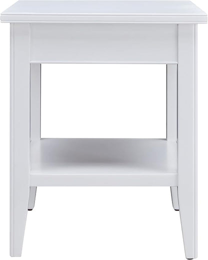 Leick Home Laurent 20 in. Solid Wood End Table with Shelf and Drawer, White, 10507-WT