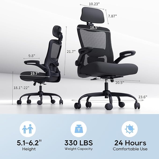 Ergonomic Office Chair for Long Hours, Full-Body Support, Relieve Neck & Back Pressure, 330LBS Capacity, Ideal for Home Office, Office & Study
