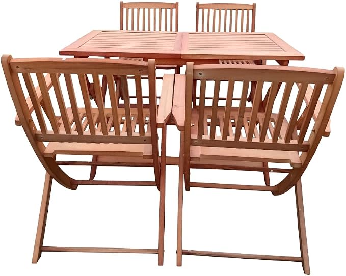 LICOME Patio Furniture Dining Set for 4 - Foldable Outdoor Table & Chairs, Space-Saving Patio Dining Set, Ideal for Outdoor Seating (Oak + Solid Wood)