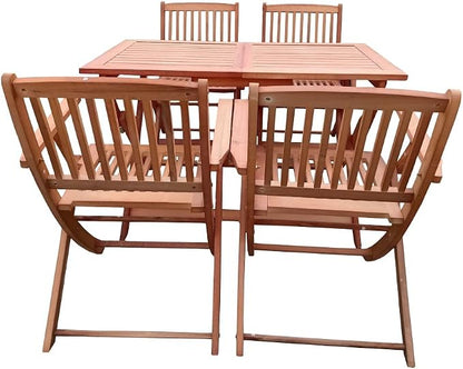 LICOME Patio Furniture Dining Set for 4 - Foldable Outdoor Table & Chairs, Space-Saving Patio Dining Set, Ideal for Outdoor Seating (Oak + Solid Wood)