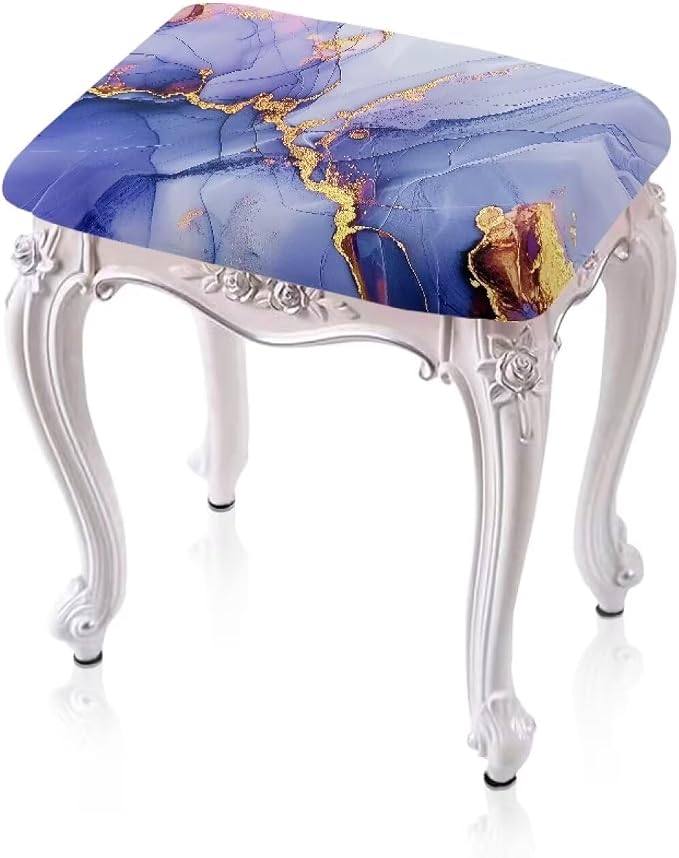 Marble Print Bar Stool Covers - Set of 2 Rectangle Stretch Bench Covers - Removable Slipcover for Vanity Chair