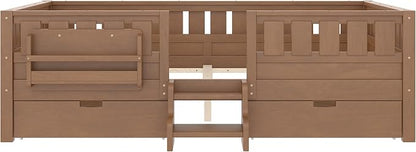Bellemave Queen Size Kids Bed with high Rails and with Built-in Bookshelf and Drawers for Kids, Girls, Boys, Wood Montessori Bed Without Door, Natural