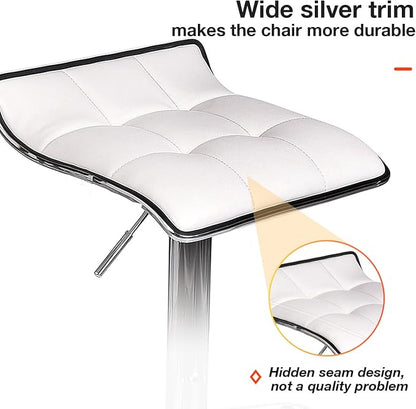 Set of 2 Barstool, Adjustable Swivel Gas Lift Bar Stools, PU Leather with Chrome Base, White