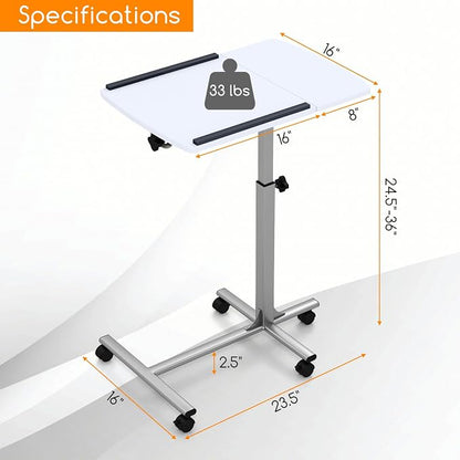 Tangkula Mobile Overbed Table Couch Table, Rolling Angle & Height Adjustable Laptop Stand Cart, Desk with Smooth & Lockable Wheels, Tray Table for Bed Sofa Side Table (White)