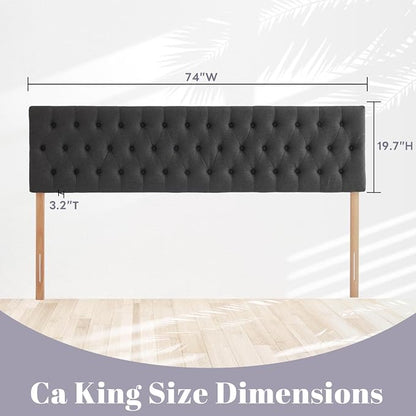 Cal King Size Headboard only, Modern Button Tufted Upholstered Headboards, Premium Linen Fabric Headboard with Wooden Legs, Adjustable Solid Wood Head Board, Dark Grey