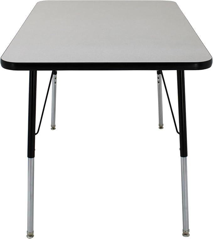 FDP Rectangle Activity School and Office Table (30 x 48 inch), Standard Legs with Swivel Glides, Adjustable Height 19-30 inches; Quick Ship Single Box - Gray Top and Black Edge
