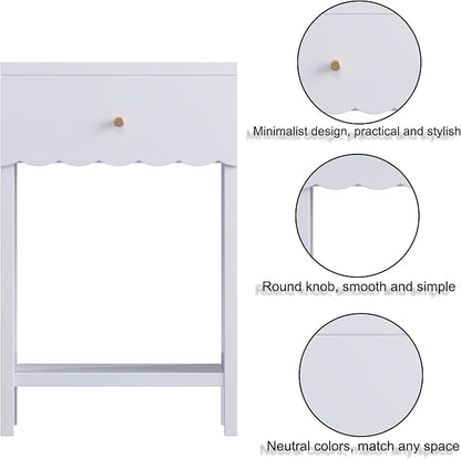 Night Stand Nightstand with Drawer and Open Shelf, Cute Scalloped Edge Bedside Table for Girls Bedroom, Modern Wood End Table, Coquette Preppy Room Decor for Bedroom, Dorm