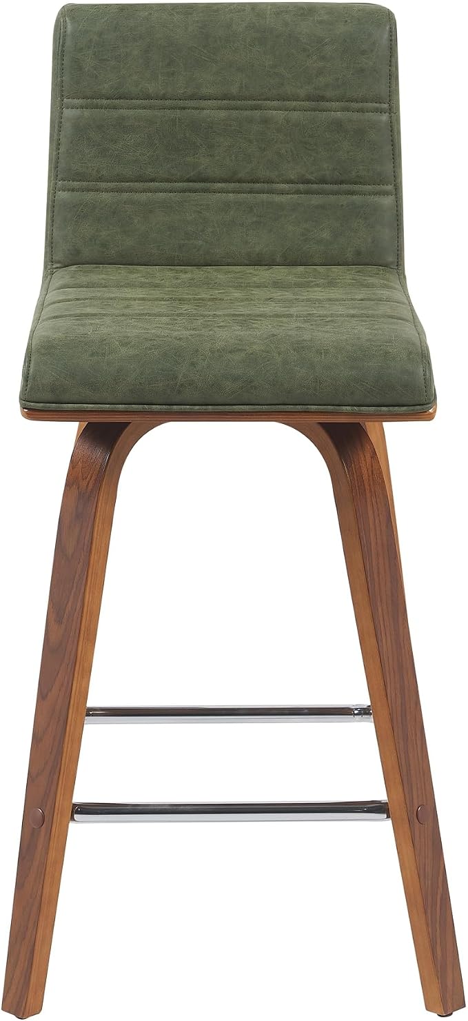 Vienna Modern Counter Height Swivel Bar Stool with Vintage Green Upholstered Seat and Walnut Finished Wood Frame Set of 4