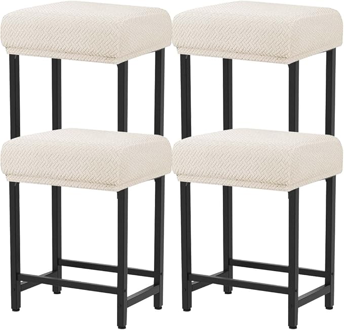 Levoberg Bar Stool Cover Rectangle Stretch Counter Height Barstool Slipcovers Rectangular Vanity Stool Cover Kitchen Counter Saddle Seat Cover for Wooden Metal Bench Set of 4 Beige