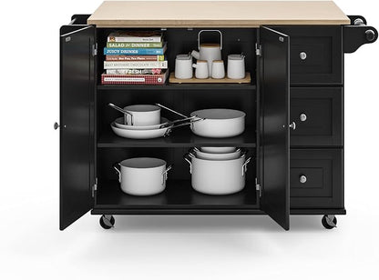 Homestyles Dolly Madison Black Mobile Kitchen Island Cart with Wood Drop Leaf Breakfast Bar