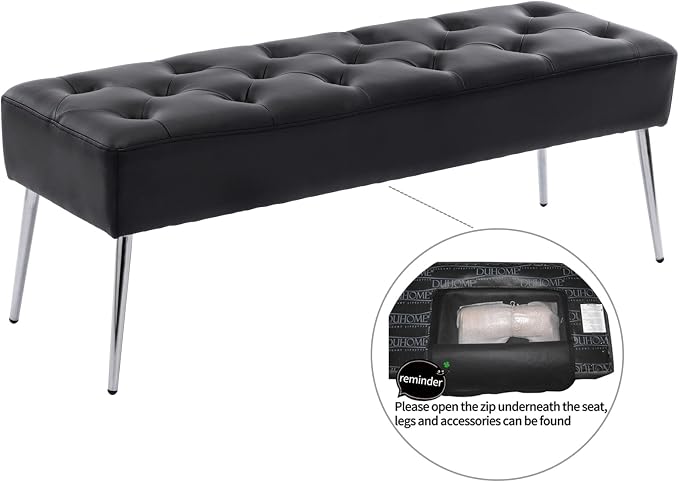 DUHOME Button-Tufted Ottoman Bench, Upholstered Bedroom Benches Footrest Stool Leather Accent Bench for Entryway Dining Room Living Room Bedroom End of Bed, Black