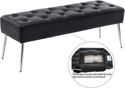 DUHOME Button-Tufted Ottoman Bench, Upholstered Bedroom Benches Footrest Stool Leather Accent Bench for Entryway Dining Room Living Room Bedroom End of Bed, Black