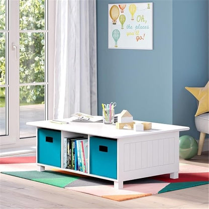 RiverRidge Kids Desk and Activity Table with 6 Storage Cubbies for Folding Bins - Art Craft or Train Table Design for Play Area Toy Organization - White