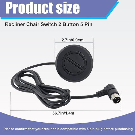 Podoy Electric Recliner Switch Replacement with 2 Button 5 pin Plug Universal Fixed Power Recliner Lift Chair, Stand Sofa with 90 Degree Plug Electric Round Hand Control Handset(2 Pack)