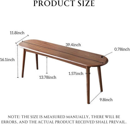 100% Solid Oak Indoor Dining Bench, Wood Bench for End of Bed with Safety Rounded Corners, Entryway Benches for Farmhouse, Kitchen, Living Room(Walnut,12" L x 39.5" W x 16.2" H)