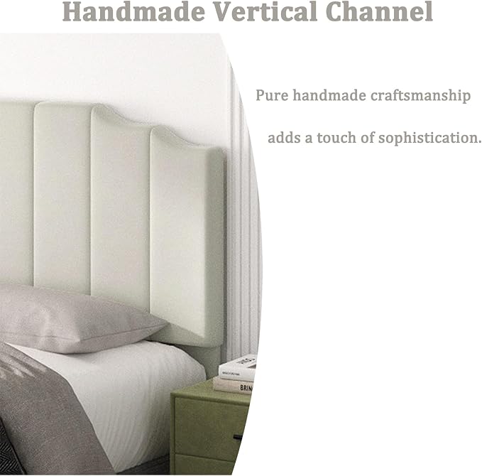 Befurtori Queen Size Headboard Only, Velvet Wall Mounted Headboard Queen/Full Size for Adjustable Bed, Modern Vertical Channel Design with Curved Tufted Upholstered Head Board, Cream