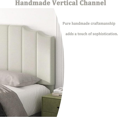 Befurtori Queen Size Headboard Only, Velvet Wall Mounted Headboard Queen/Full Size for Adjustable Bed, Modern Vertical Channel Design with Curved Tufted Upholstered Head Board, Cream