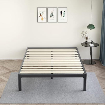 MAF 14 Inch King Platform Bed Frames with Wooden Slats, Black 3500 Lbs Heavy Duty Metal Bed Frame with Anti-Collision Round Legs, No Box Spring Needed, Easy Assembly