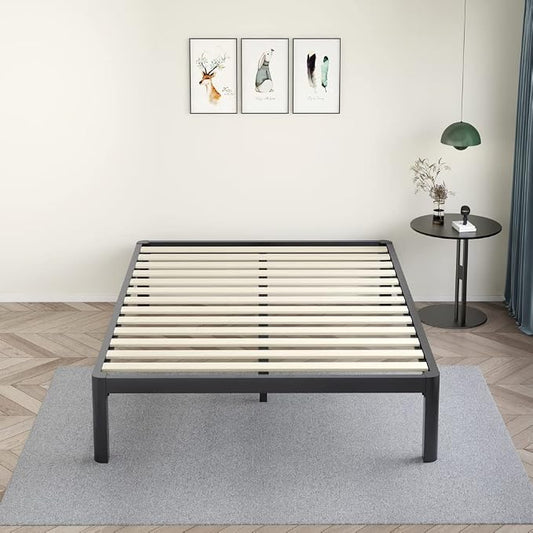 MAF 14 Inch King Platform Bed Frames with Wooden Slats, Black 3500 Lbs Heavy Duty Metal Bed Frame with Anti-Collision Round Legs, No Box Spring Needed, Easy Assembly