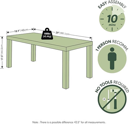 Furinno Classic Coffee Table, Modern Rectangle Printer Stand, Sage Green | 1.8" Triple Thick Tabletop, Toolless Assembly, Side Table, for Living Room, Home Office