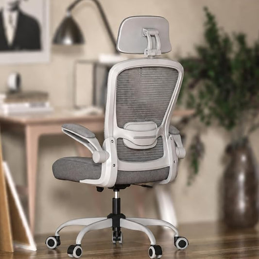 Mimoglad Office Chair, High Back Ergonomic Desk Chair with Adjustable Lumbar Support and Headrest, with flip-up Armrests for Guitar Playing, 5 Years Warranty (Modern, Grey/Gray)