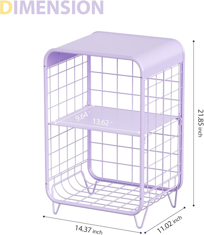 APEXCHASER Cute Kids Nightstand,Metal Side Table,3 Tier End Table with Storage,Vintage Bedside Table,Girls Bedroom Furniture,Coffee Table for Living Room,Bedroom,Dorm,Purple