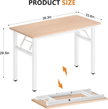 DlandHome Computer Desk Folding Table 39.4 inches Writing Desk for Small Space Study Table Laptop Desk No Assembly Required Pink Oak &White Frame