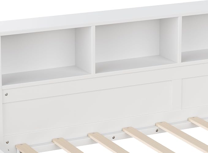 Bellemave L Shaped Corner Bed for 2 Kids, Double Twin Platform BedFrame with 3 Storage Drawers and Shelves, White