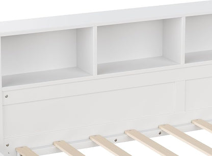 Bellemave L Shaped Corner Bed for 2 Kids, Double Twin Platform BedFrame with 3 Storage Drawers and Shelves, White