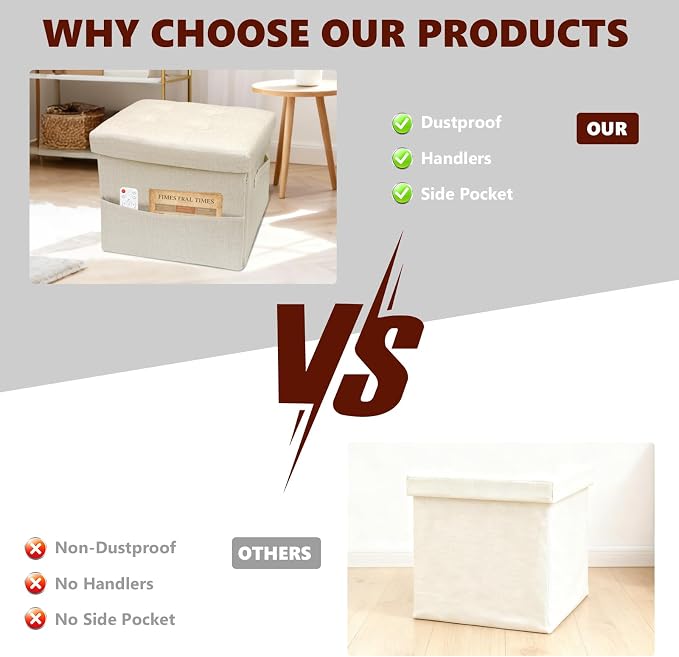 ALASDO Storage Ottoman Footrest Stool Small Ottoman with Storage Foldable Ottomans Foot Rest Footstool Bench for Living Room 17x13x13inches Beige