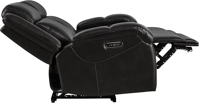 Watson & Whitely Genuine Leather Power Loveseat Recliner Sofa, 2 Seat Wall Hugger Reclining Sofa with Power Headrest & Charging Ports, Dual Recliner Sofas for Living Room, RV, Black