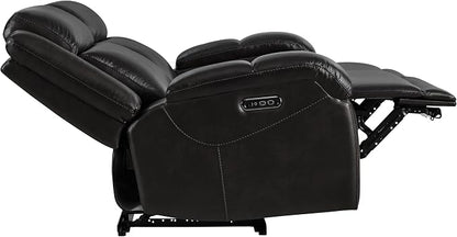 Watson & Whitely Genuine Leather Power Loveseat Recliner Sofa, 2 Seat Wall Hugger Reclining Sofa with Power Headrest & Charging Ports, Dual Recliner Sofas for Living Room, RV, Black