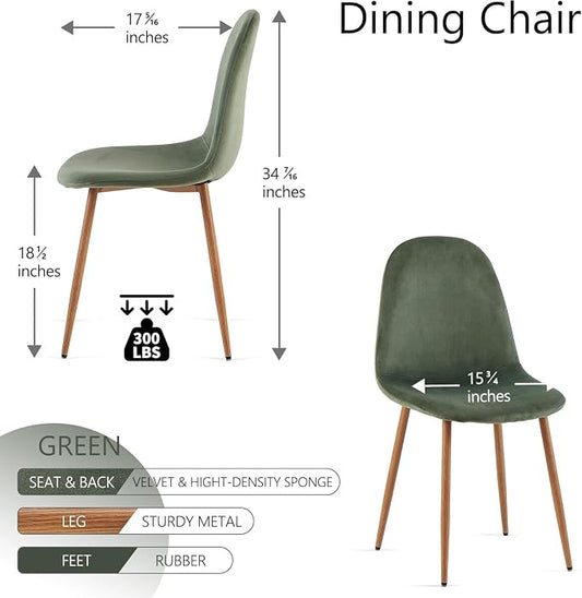 Velvet Dining Chairs Set of 4 - Modern Upholstered Chairs with Metal Legs for Living, Bedroom,Dining Room - Green Dining Chairs Set for 4