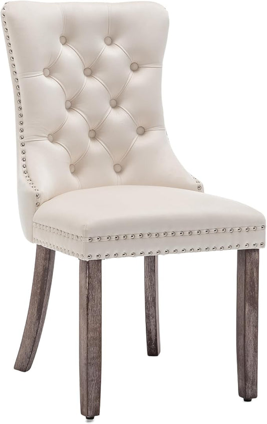 Single Dining Chair Mid Century Modern Dining Chair Velvet Upholstered Dining Room Chair Farmhouse Dining Accent Chair with High Back and Nailhead Trim for Kitchen, Living Room, Bedroom (Beige)