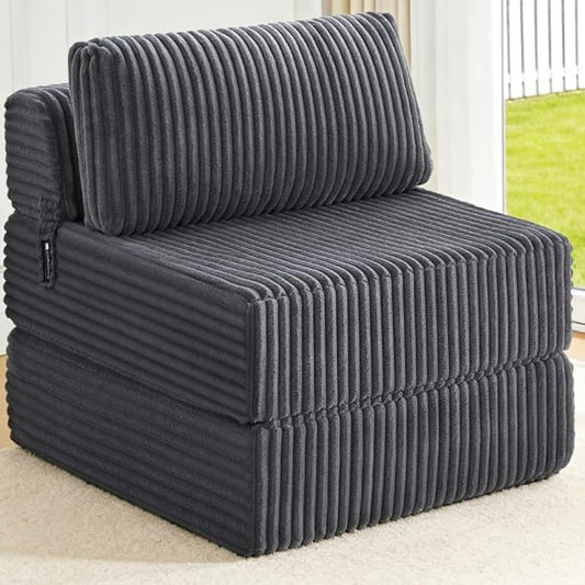 4-in-1 Folding Sofa Bed Convertible Boneless Sleeper Chair Couch Foldable Lounger & Mattress Pocket Coil & Foam Fill Medium Support, Portable No Assembly for Living Room/Bedroom, Single
