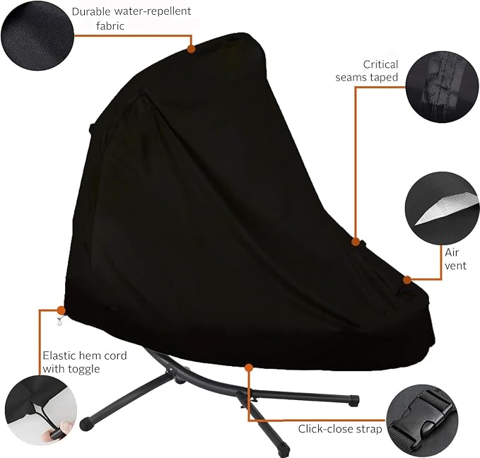 Patio Hanging Chaise Lounge Cover 900D 73 Inch Waterproof Heavy Duty Outdoor Swing Chair Hammock Cover