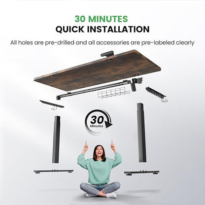 Electric Standing Desk Adjustable - 48 x 24 Inch Sit Stand up Desk with Cable Management - 3 Memory Preset Adjustable Height Table