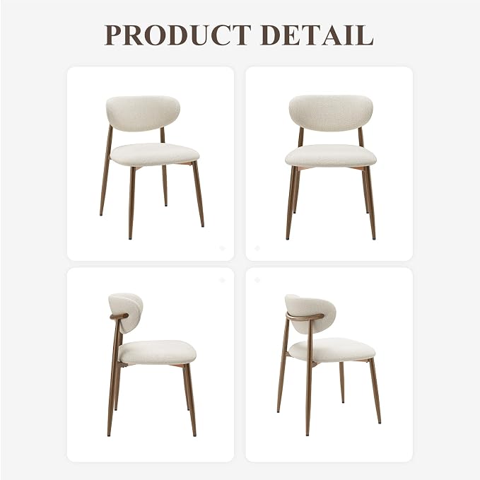 MALOL Upholstered Dining Chairs Set of 2, Curved Back Kitchen Chairs with Metal Legs and Anti Slip Pads, Dining Room Chair for Home and Restaurant, Beige