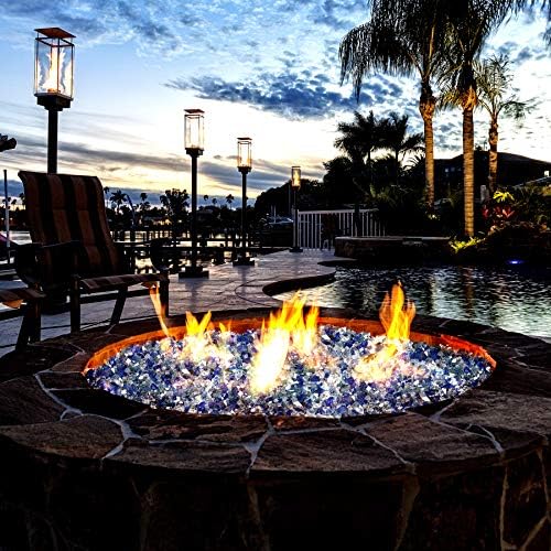 Mr. Fireglass 10 lb Blended Fire Glass, 1/2" Aqua Blue+Cobalt Blue+Platinum