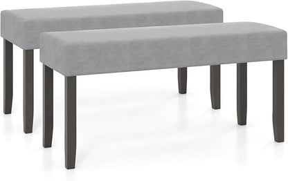 Giantex 2-Pack Upholstered Entryway Bench with Padded Seat & Solid Rubber Wood Legs, Load 400Lbs, Indoor Velvet Dining Bench for Living Room, Kitchen, End of Bed, Hallway