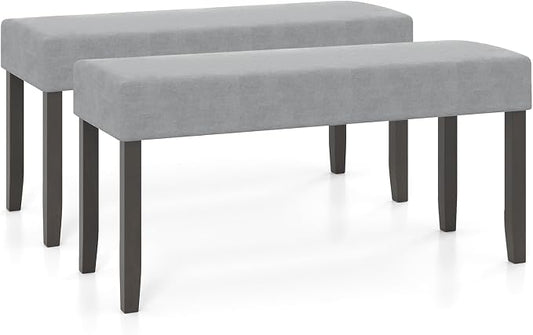 Giantex 2-Pack Upholstered Entryway Bench with Padded Seat & Solid Rubber Wood Legs, Load 400Lbs, Indoor Velvet Dining Bench for Living Room, Kitchen, End of Bed, Hallway