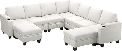 Belffin Modular Sectional Sofa Couch with Storage U Shape Convertible Corner Couches for Living Room White Couch