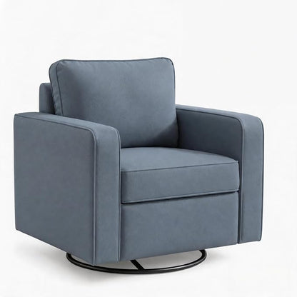 Aoiy & Wifon 33.6" W Swivel Accent Chair, Mid Century Modern Swivel Chair for Living Room, Comfy Small Accent Chair, PU Leather, Blue
