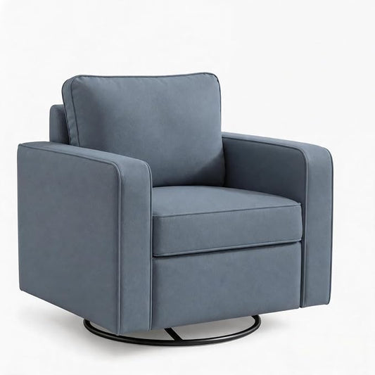 Aoiy & Wifon 33.6" W Swivel Accent Chair, Mid Century Modern Swivel Chair for Living Room, Comfy Small Accent Chair, PU Leather, Blue