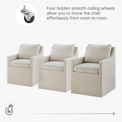 KISLOT Upholstered Dining Chairs Set of 4, Washable Cover Modren Deskchair with 4 Casters & Hidden Storage for Dining Room, Living Room, Home Office, Flax Beige, 4 Box