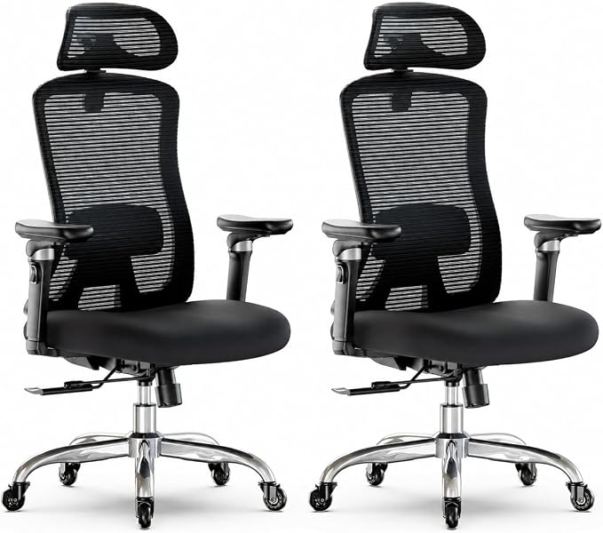 Marsail Ergonomic Office Chair with 6D Armrests, 3D Adjustable Headrest, Slide Seat, Lumbar Support, and 4-Position Tilt Lock – Big and Tall Office Chair with 330 lbs Capacity, Pack of 2