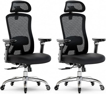 Marsail Ergonomic Office Chair with 6D Armrests, 3D Adjustable Headrest, Slide Seat, Lumbar Support, and 4-Position Tilt Lock – Big and Tall Office Chair with 330 lbs Capacity, Pack of 2