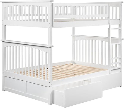 AFI, Columbia Full Over Full Ladder Bunk Bed with Storage Drawers, White