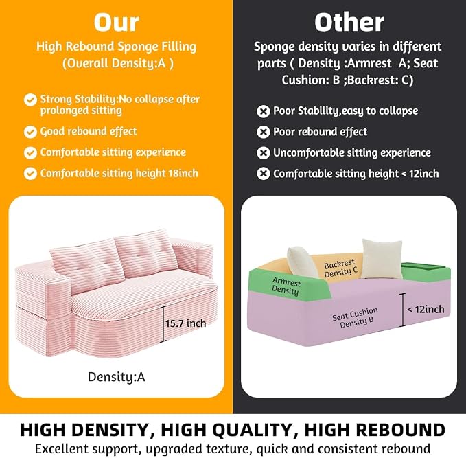 78.7" Futon Sofa Bed, 2-in-1 Foldable Sleeper Sofa, Convertible Sofa Bed with Pillows, Corduroy Couch with Multi Functional Blanket Upholstered Boneless Couches for Living Room, Creamy Pink